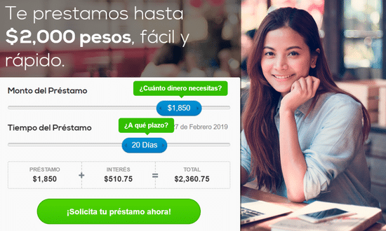 Žena ukazuje Kueski, startup, ktorý ponúka jednoduchú a rýchlu online pôžičku až do 2 000 pesos